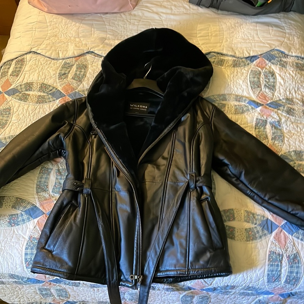 Womens fur lined leather jacket with hood